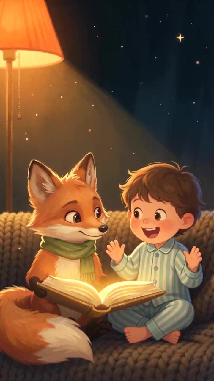 Festői animáció: A gyerek a kanapén a SagaVu-Mesemesternek mesél, története pedig lassan életre kel: a világító könyvből egy sárkány, egy bagoly és egy papírcsónak libben a levegőbe.